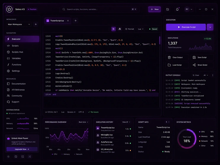 Solara V3 Executor Dashboard UI